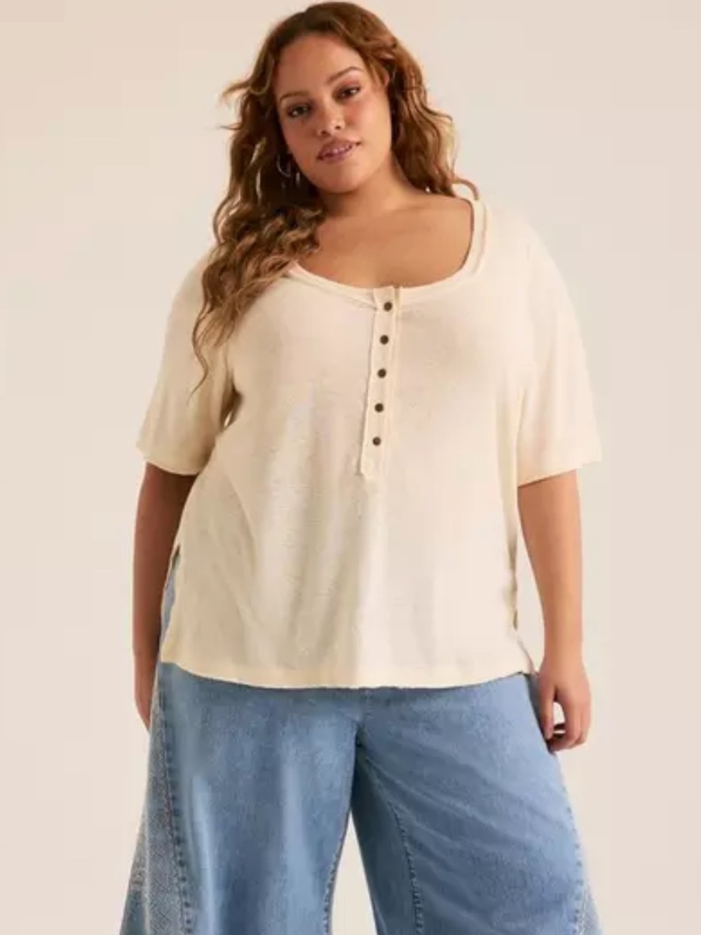NWT TORRID Festi Knit Relaxed Linen Scoop Neck Henley SZ 4X in Whisper White